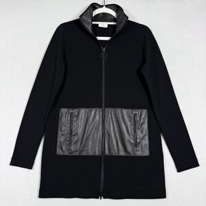 AKRIS Punto‎ Sweater Womens 4 Black Wool Full Zip Cardigan Jacket Faux Leather
